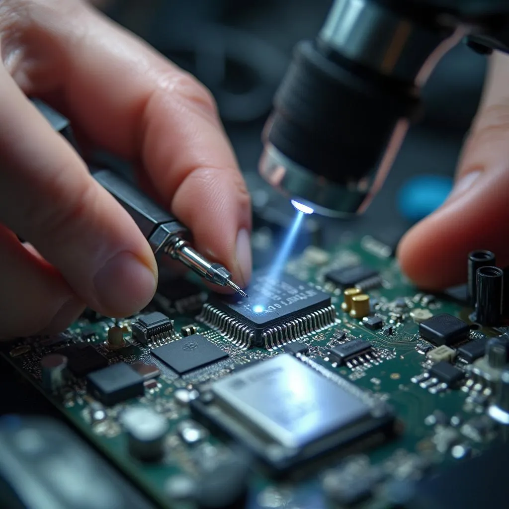 Technik pri precíznej oprave základnej dosky